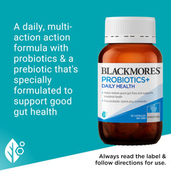 Blackmores Probiotics+ Daily Health five strains illustration communicates clinically trialled probiotic diversity.