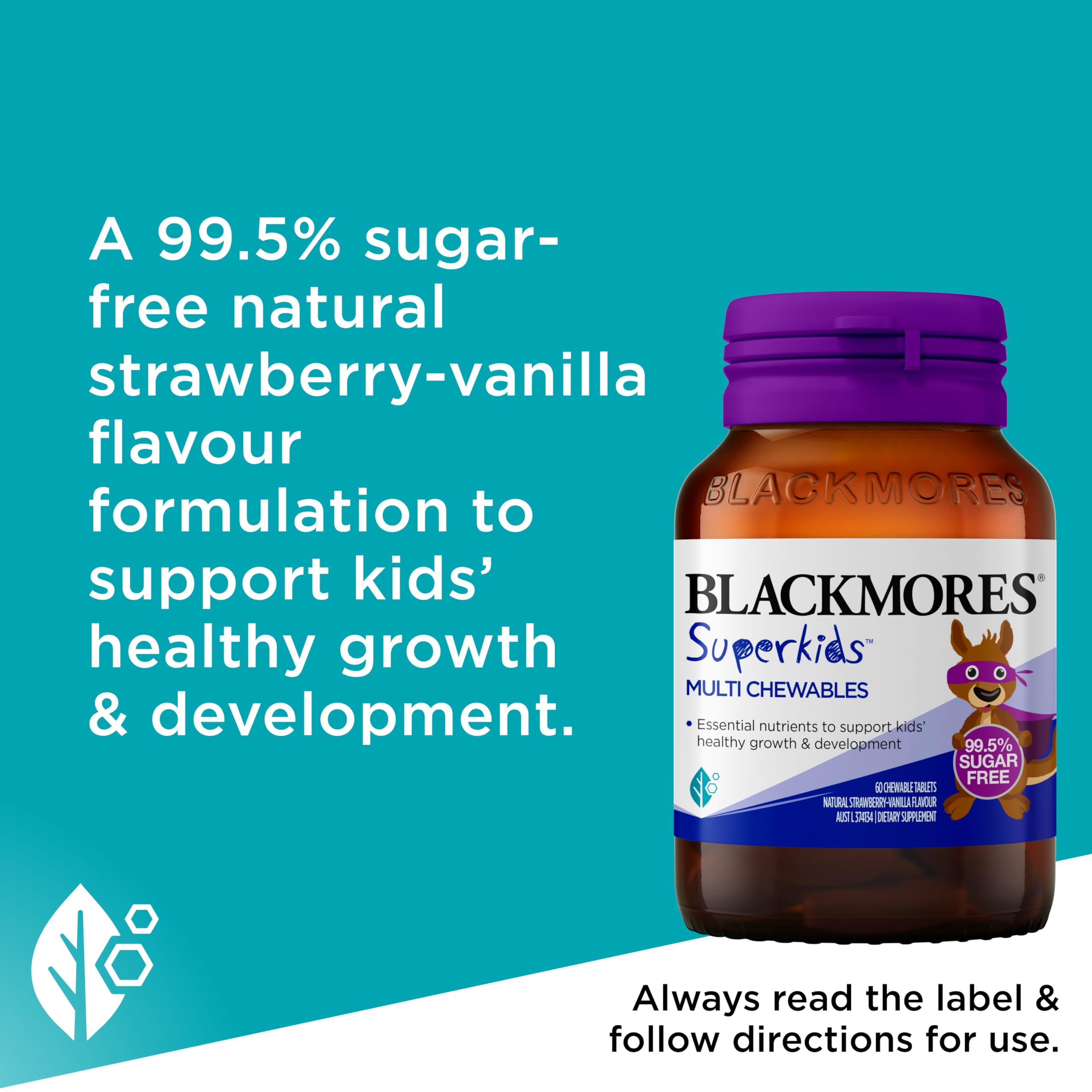 Blackmores Superkids Multi berry-flavor chewables designed for taste appeal.