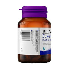 Blackmores Superkids Multi chewables jar view highlighting berry-flavored chewables for kids.