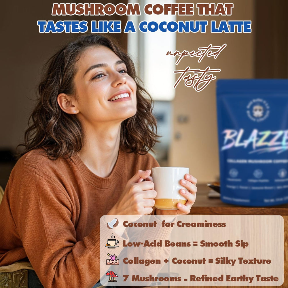 Blazze MCT oil coconut milk powder mix suggests healthy fats for energy.