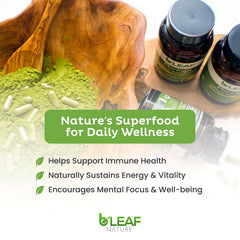 B'LEAF NATURE MORINGA capsules closeup suggest daily energy and nutrition.
