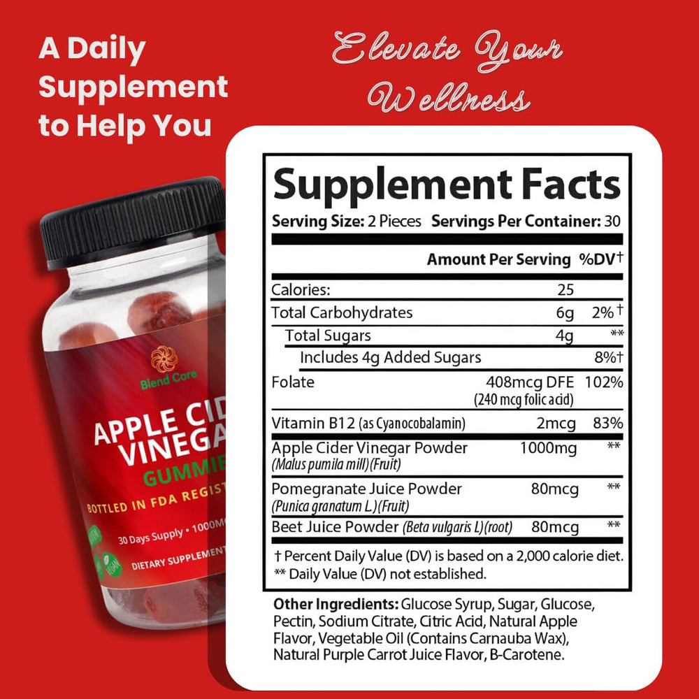 Blend Core vegan gluten-free non-GMO ingredients label
