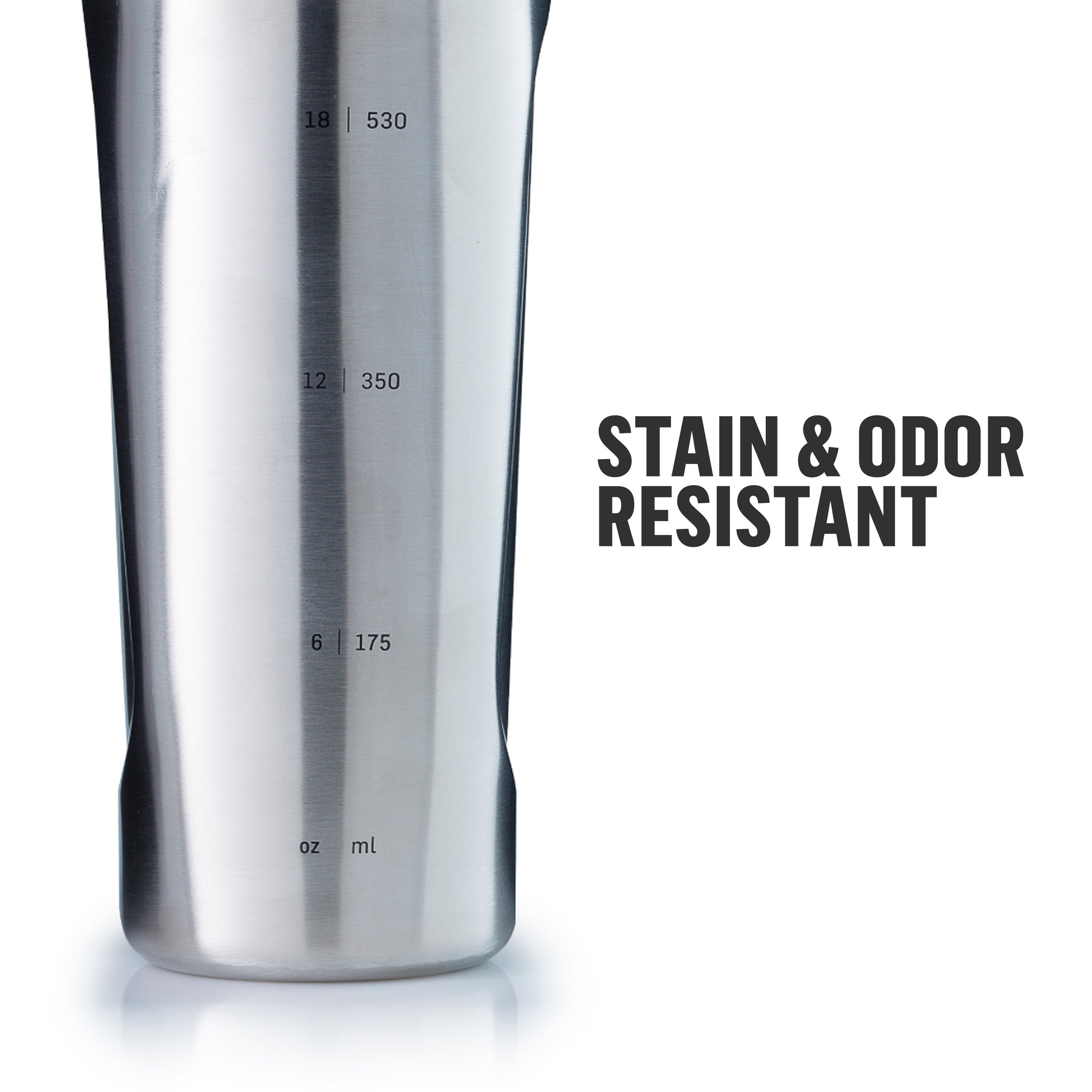 BlenderBottle Radian measurement markings to 18 ounces aid portioning.