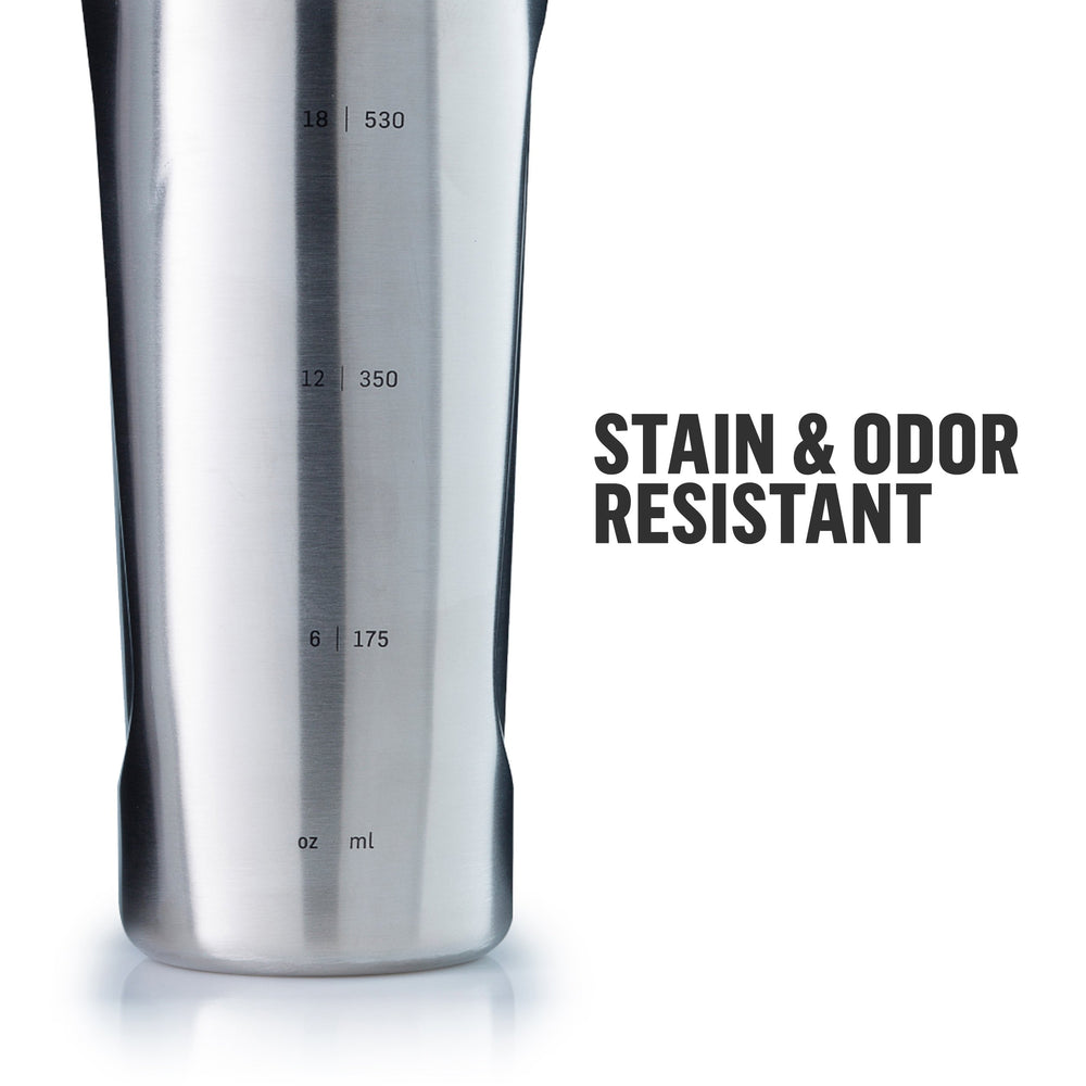 BlenderBottle Radian measurement markings to 18 ounces aid portioning.