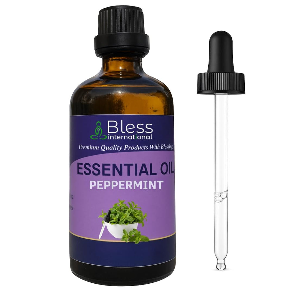 Bless International Peppermint Oil bottle closeup showing pure aroma for diffusers