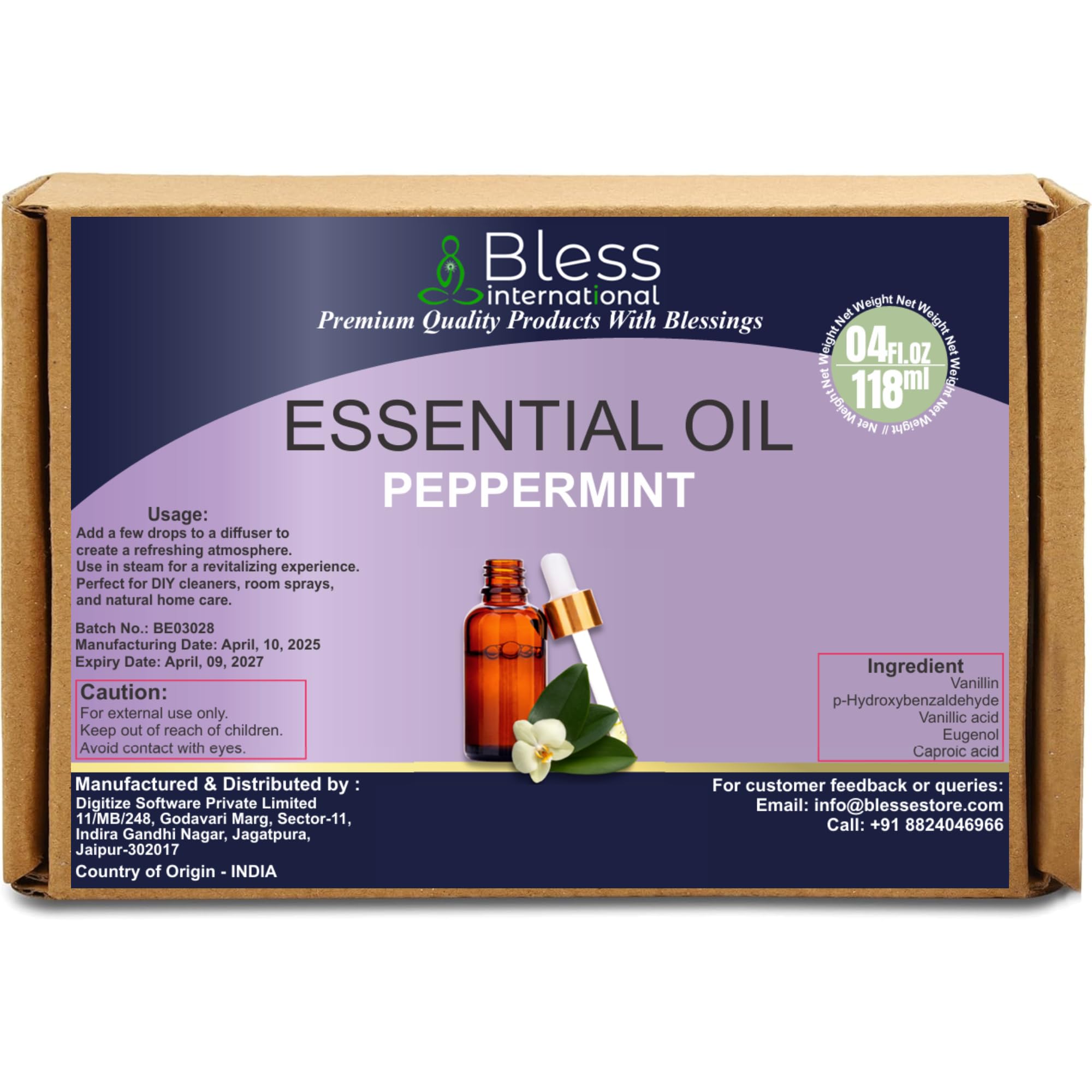 Bless International Peppermint Oil diffuser cloud evokes refreshing clean scent