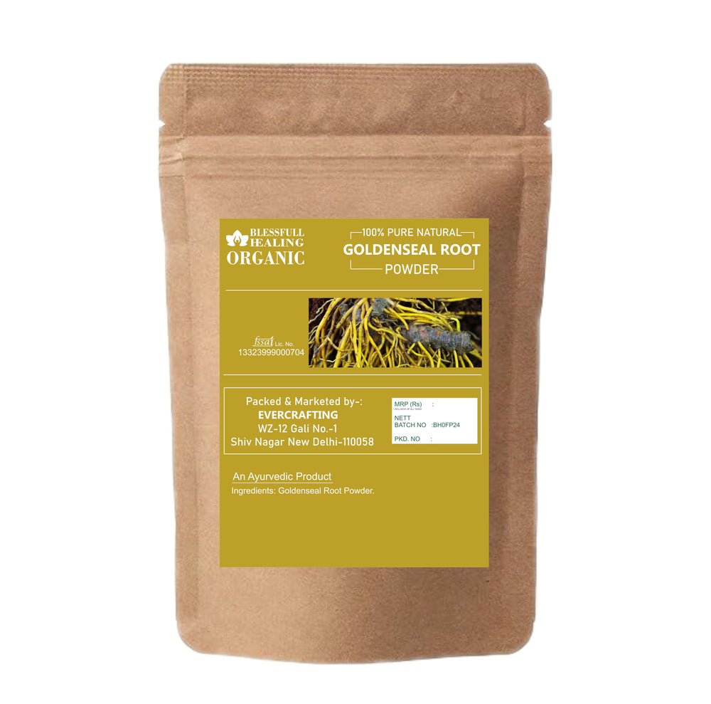Blessfull Healing goldenseal powder packaging shows 200 g size for DIY use.