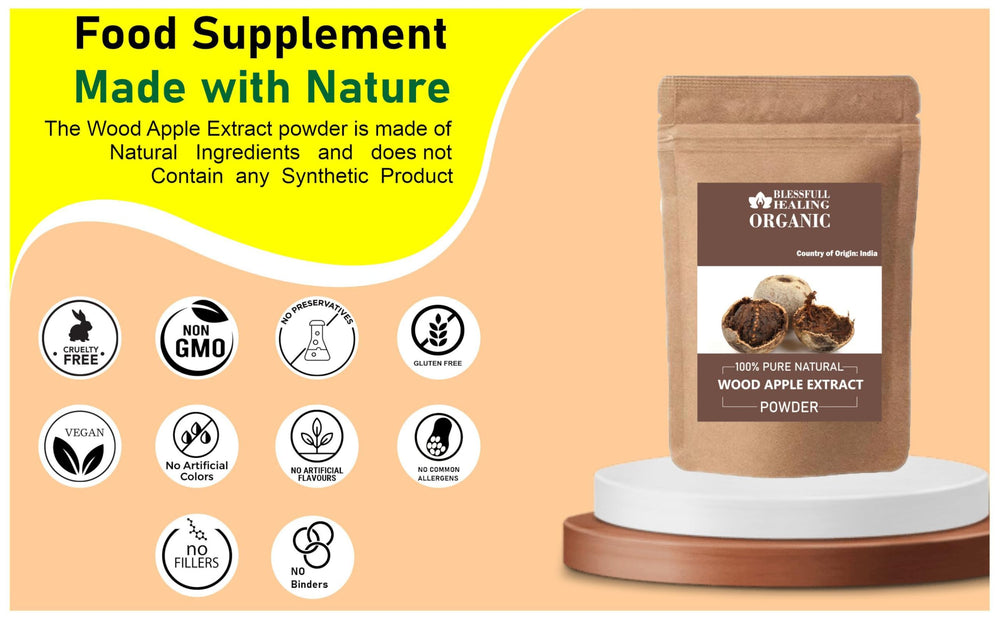 Blessfull Healing organic wood apple extract powder label, ideal for health-conscious cooks