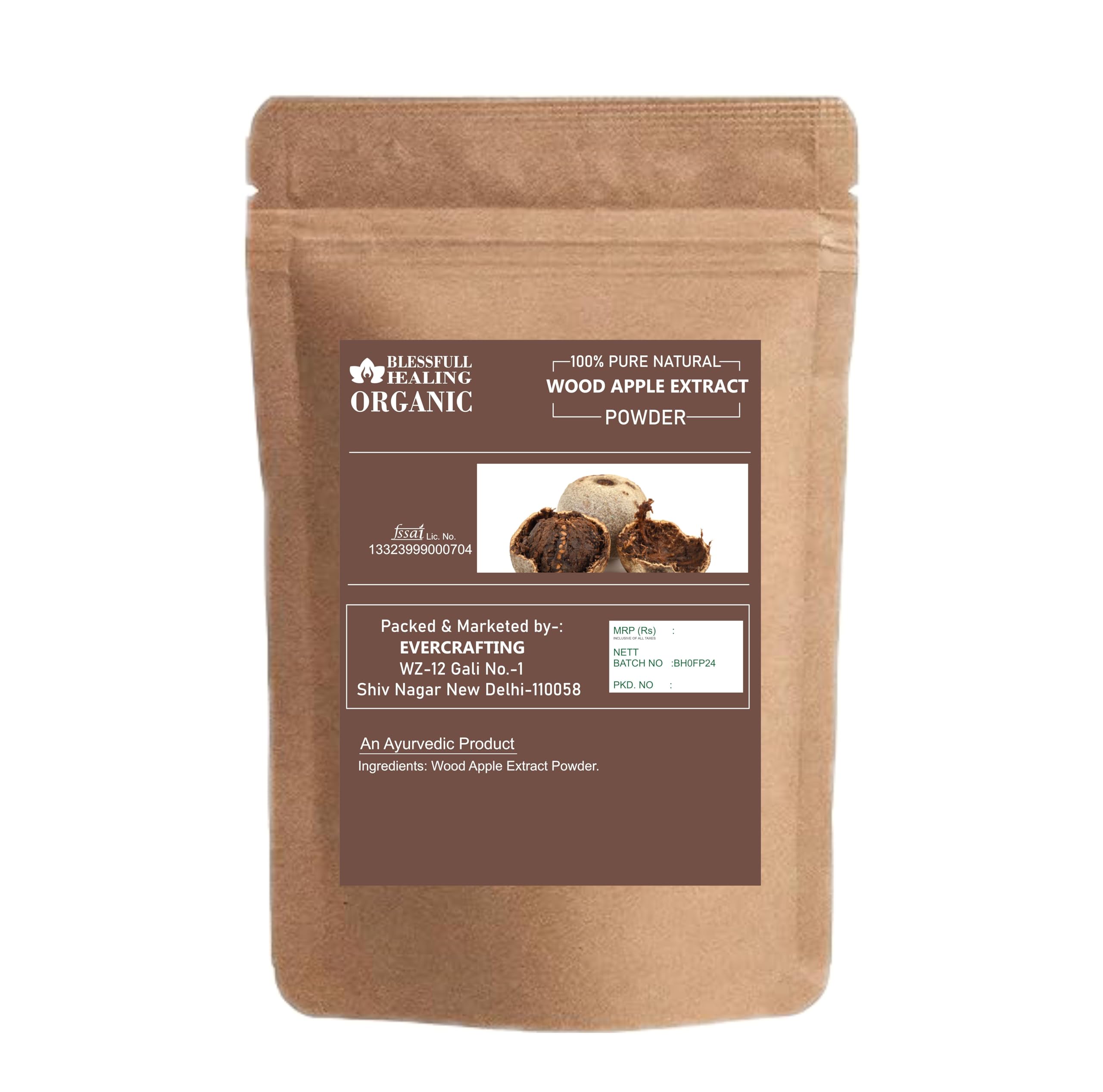 Blessfull Healing wood apple extract powder bottle close-up for convenient kitchen use