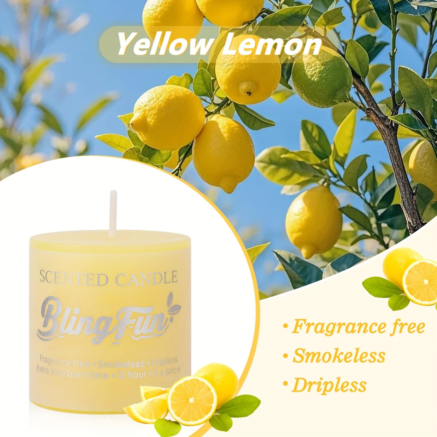 Blingfun cozy ambience candle for living rooms, baths, and desks.