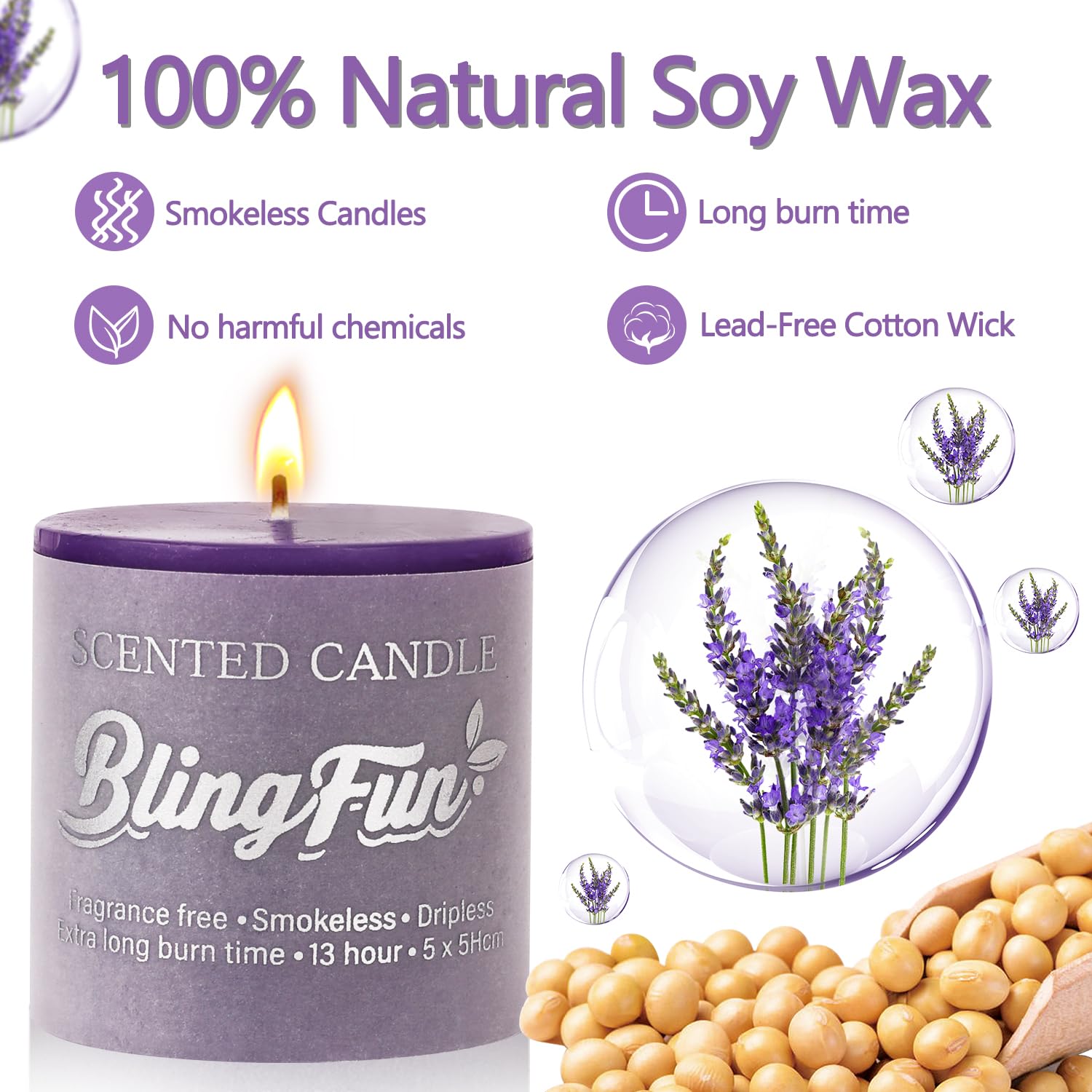 Blingfun purple lavender scent candle delivers calming aroma for relaxing moments.