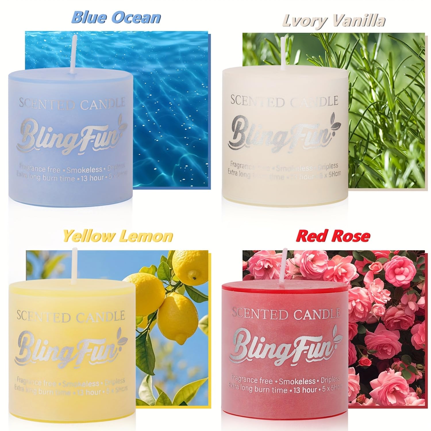 Blingfun white jasmine scent candle fills spaces with delicate floral notes.