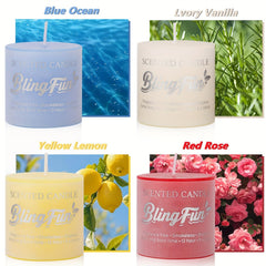 Blingfun white jasmine scent candle fills spaces with delicate floral notes.