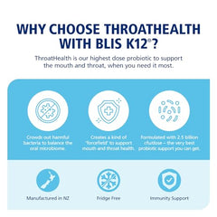BLIS ThroatHealth K12 lozenge 2.5B CFU supports daily oral microbiome balance