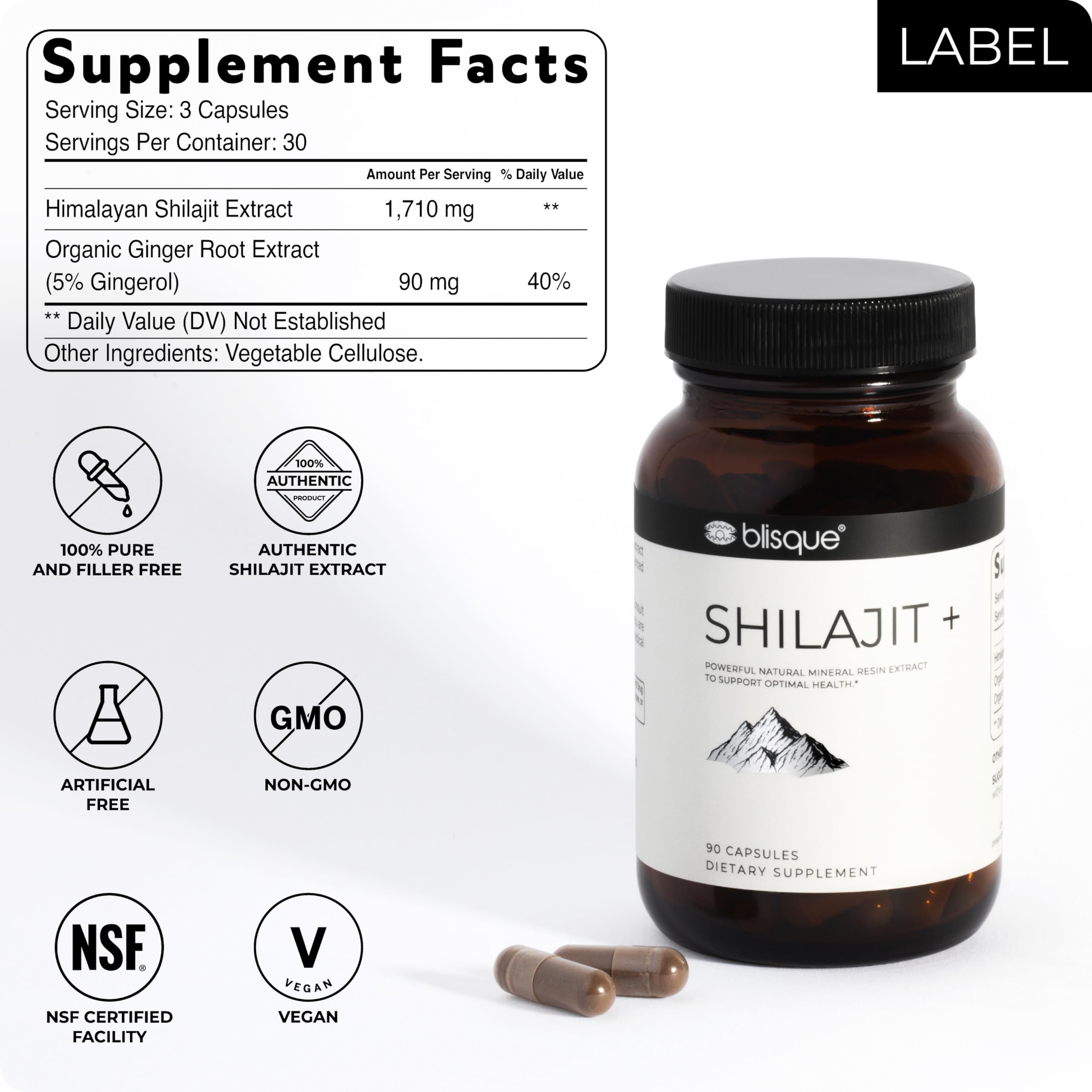Hand holding Blisque Shilajit capsules suggesting easy daily dosage for vitality.
