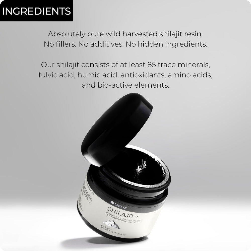 Blisque Shilajit resin teaspoon serving indicating convenient dosage for daily use.