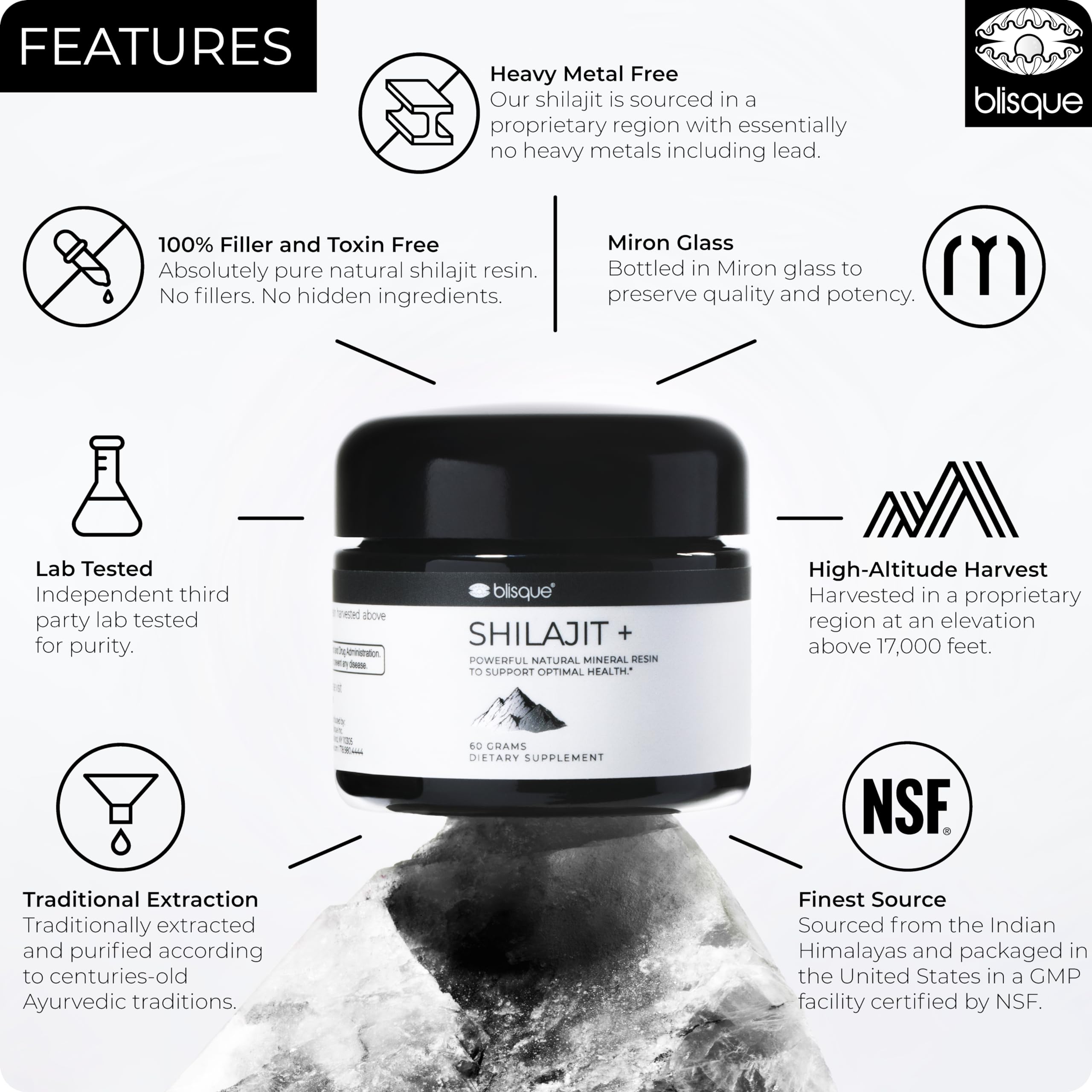 Blisque Shilajit resin texture detail showing rich amber color for premium feel.