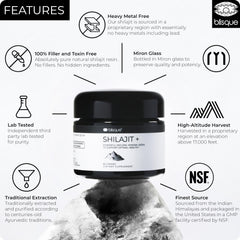 Blisque Shilajit resin texture detail showing rich amber color for premium feel.