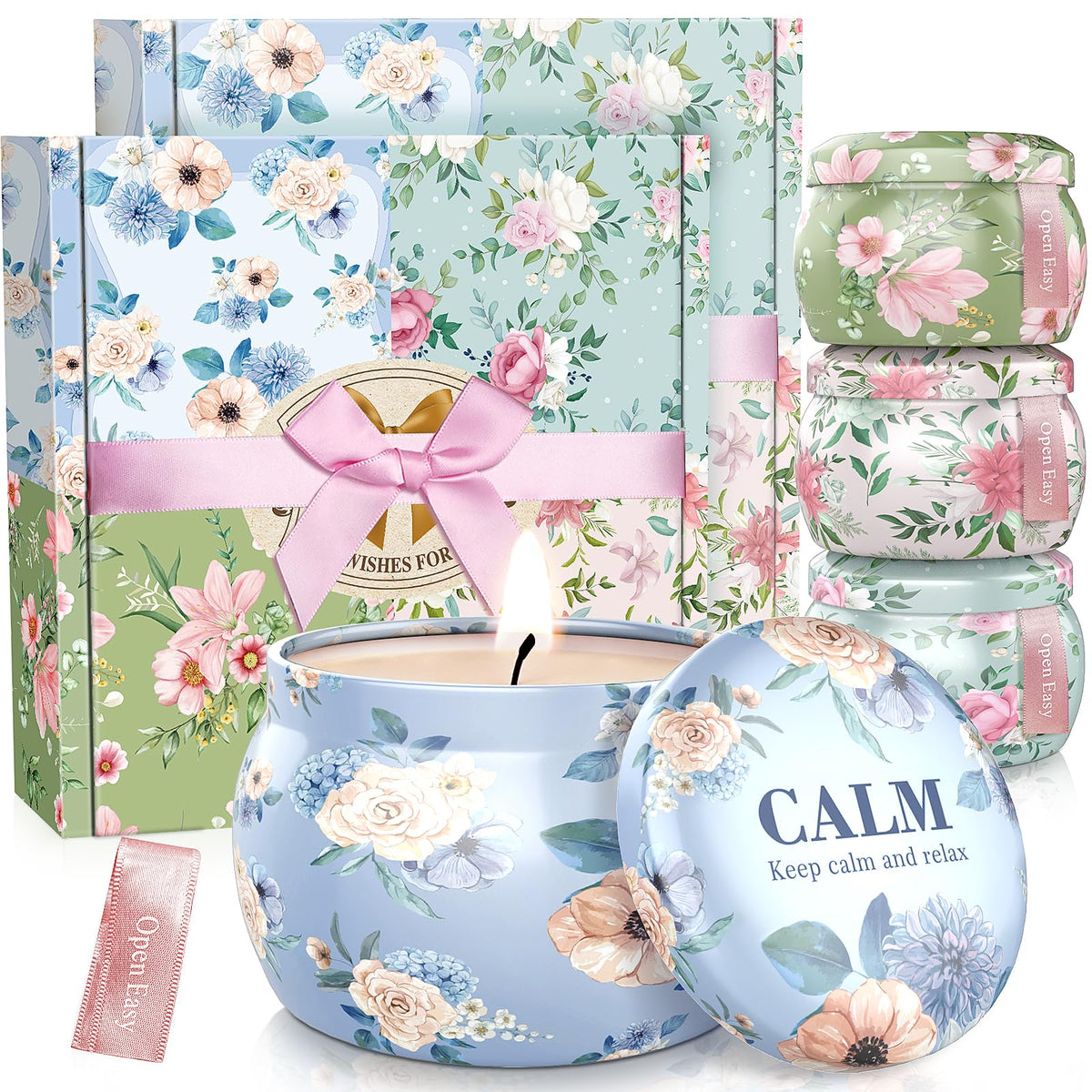 BlissfulOasis candles set four-fragrances for varied home ambiance.