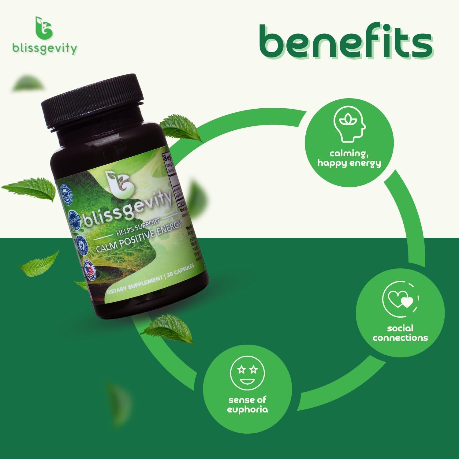 Label details on Blissgevity bottle showing dosage information