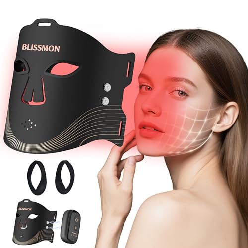 BLISSMON red light mask on face with even LED coverage for radiant look