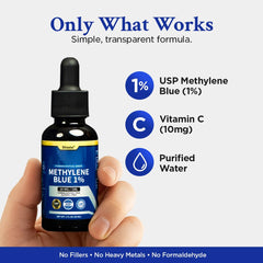 Blissta Methylene Blue 1% dropper for precise dosing during routines.