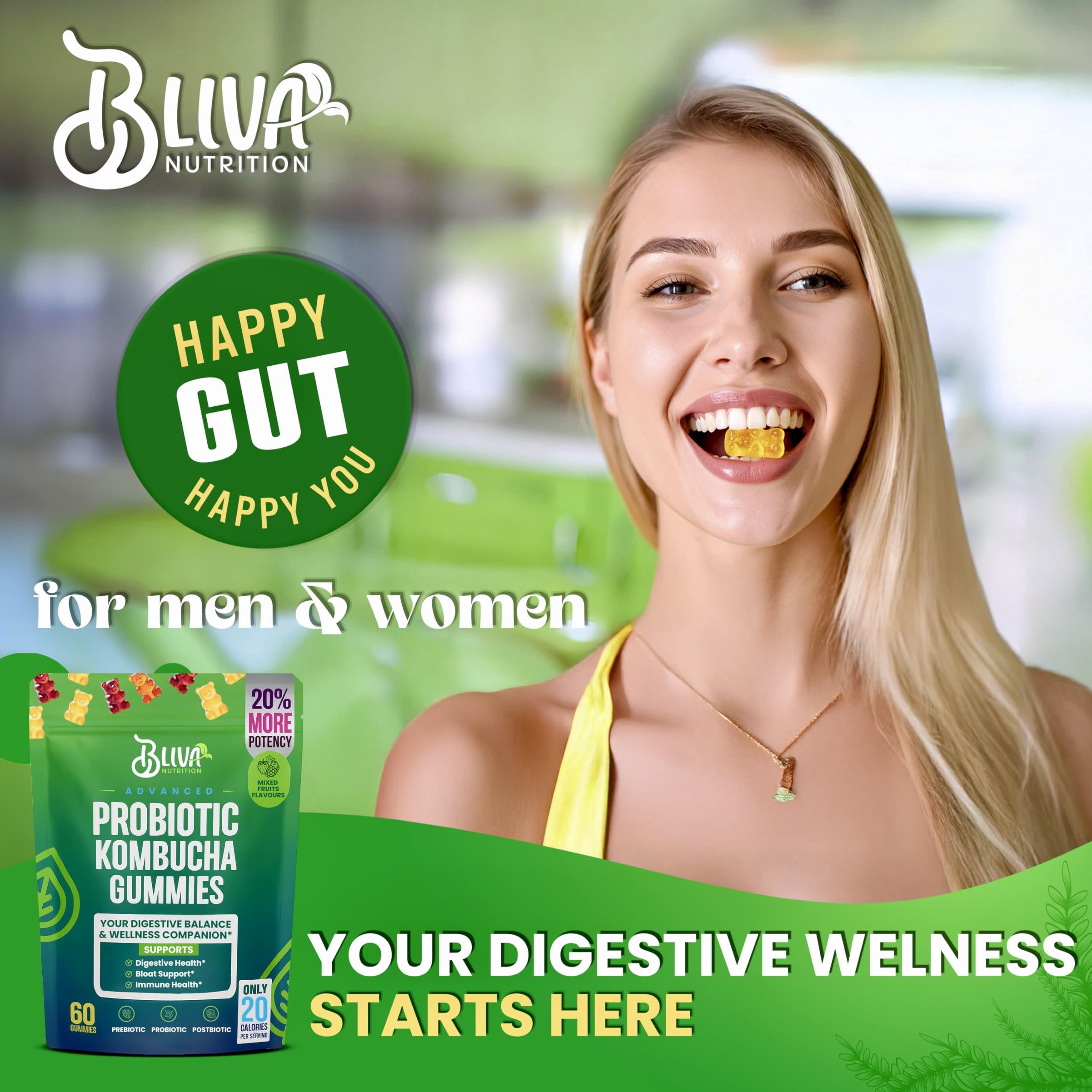 BLIVA Nutrition flavor-forward gummy image for on-the-go lifestyle