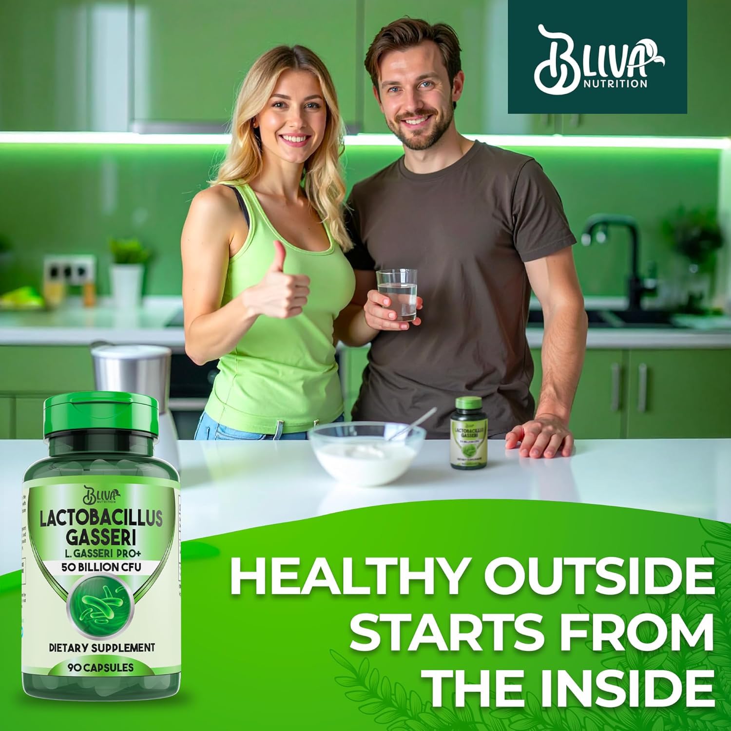 BLIVA L Gasseri capsules packaging indicates high potency 50B CFU per serving.