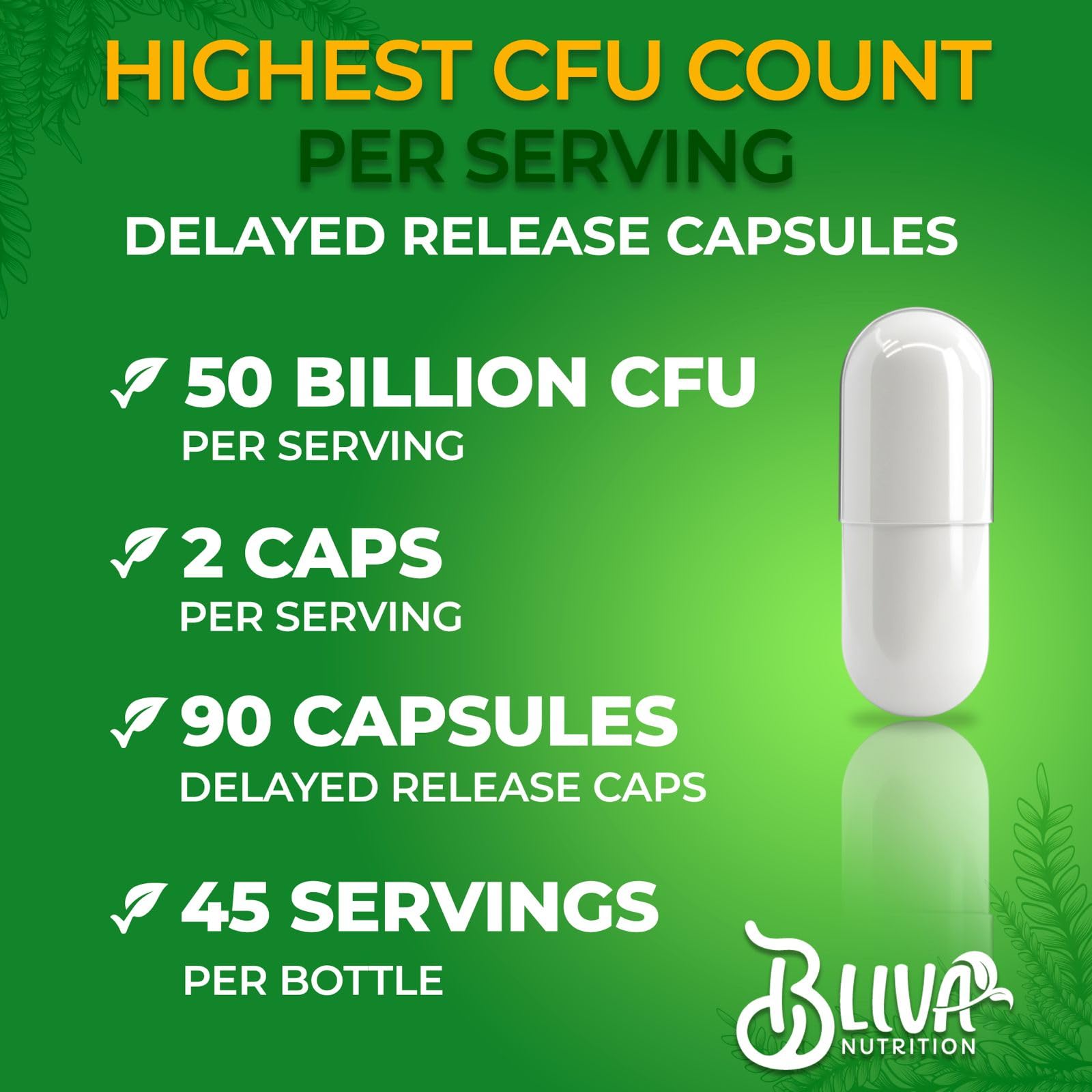 BLIVA L Gasseri capsules on a countertop showing a 45-day supply for wellness routine.