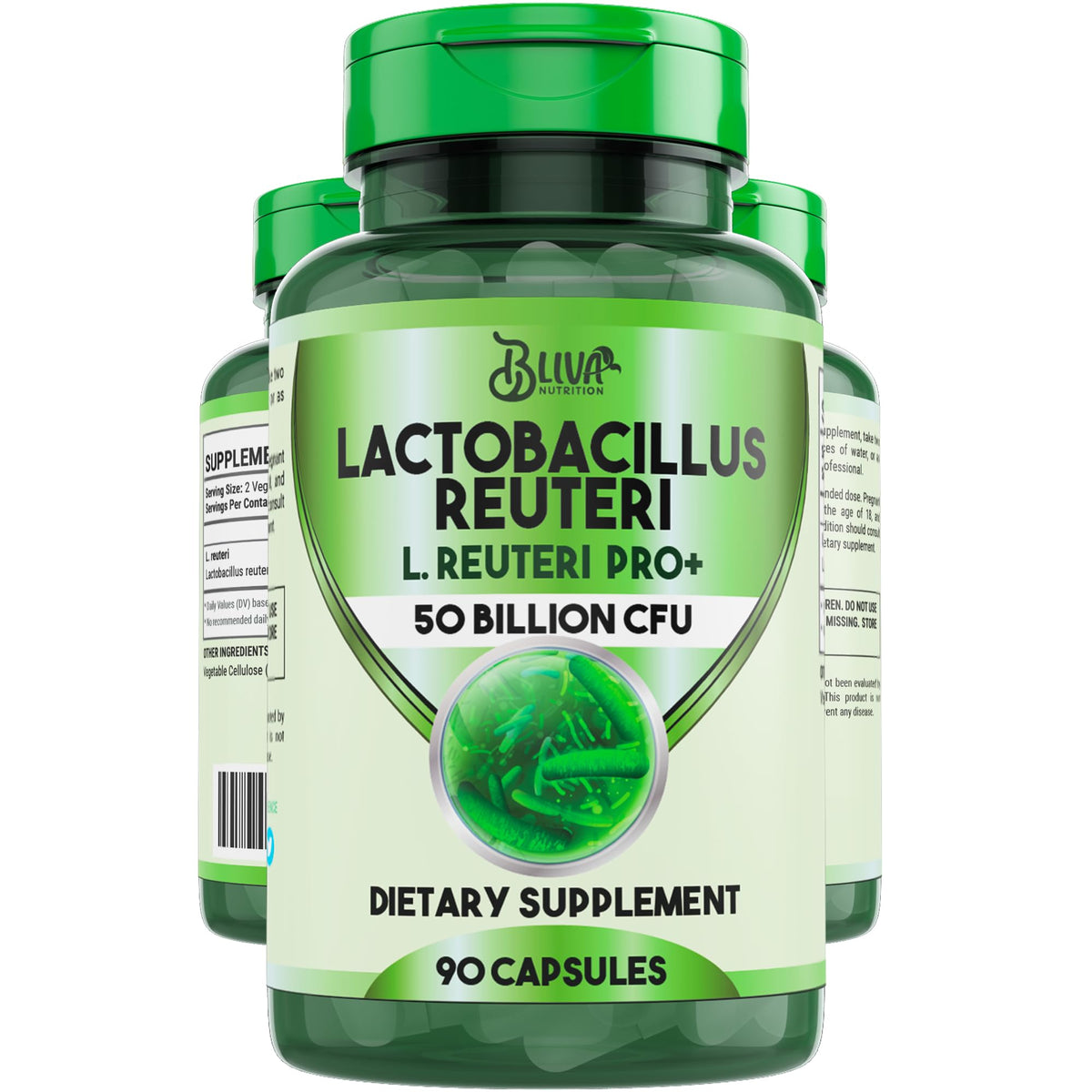 BLIVA Nutrition L Reuteri bottle showing high CFU probiotic support for digestion