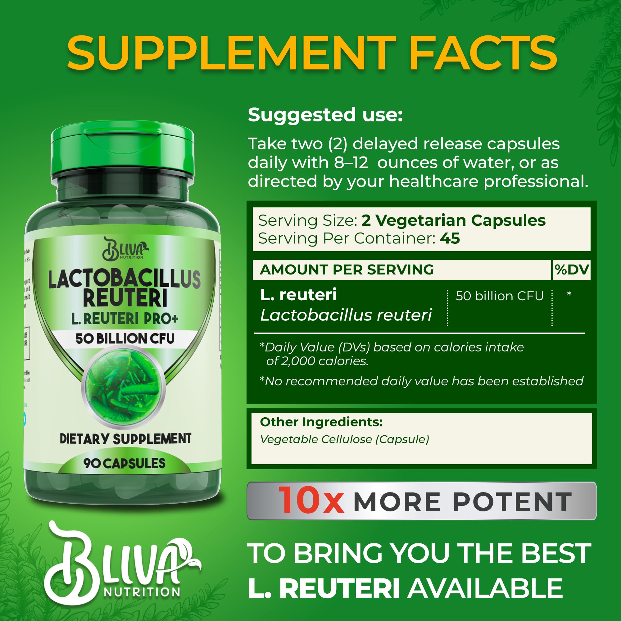 BLIVA Nutrition L Reuteri capsules close-up for convenient daily use