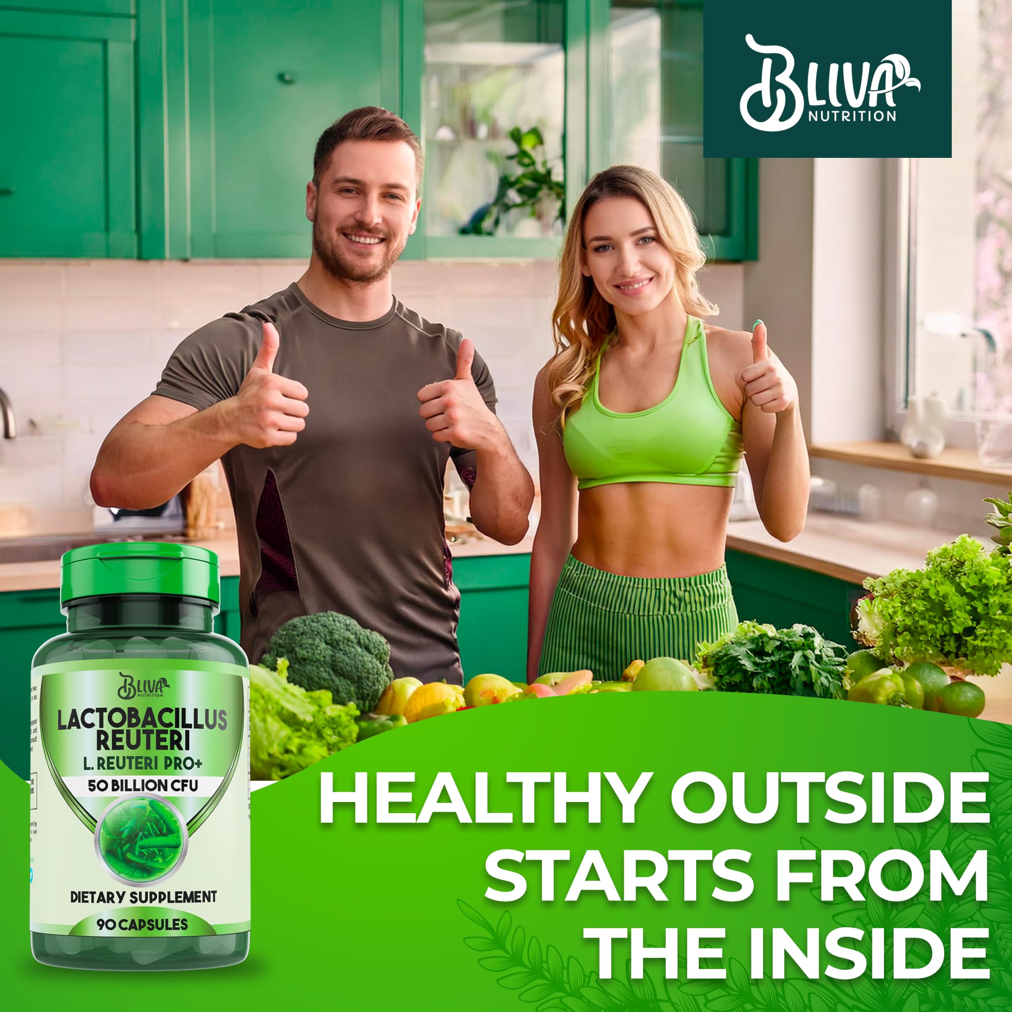 BLIVA Nutrition L Reuteri usage scene with bottle and glass