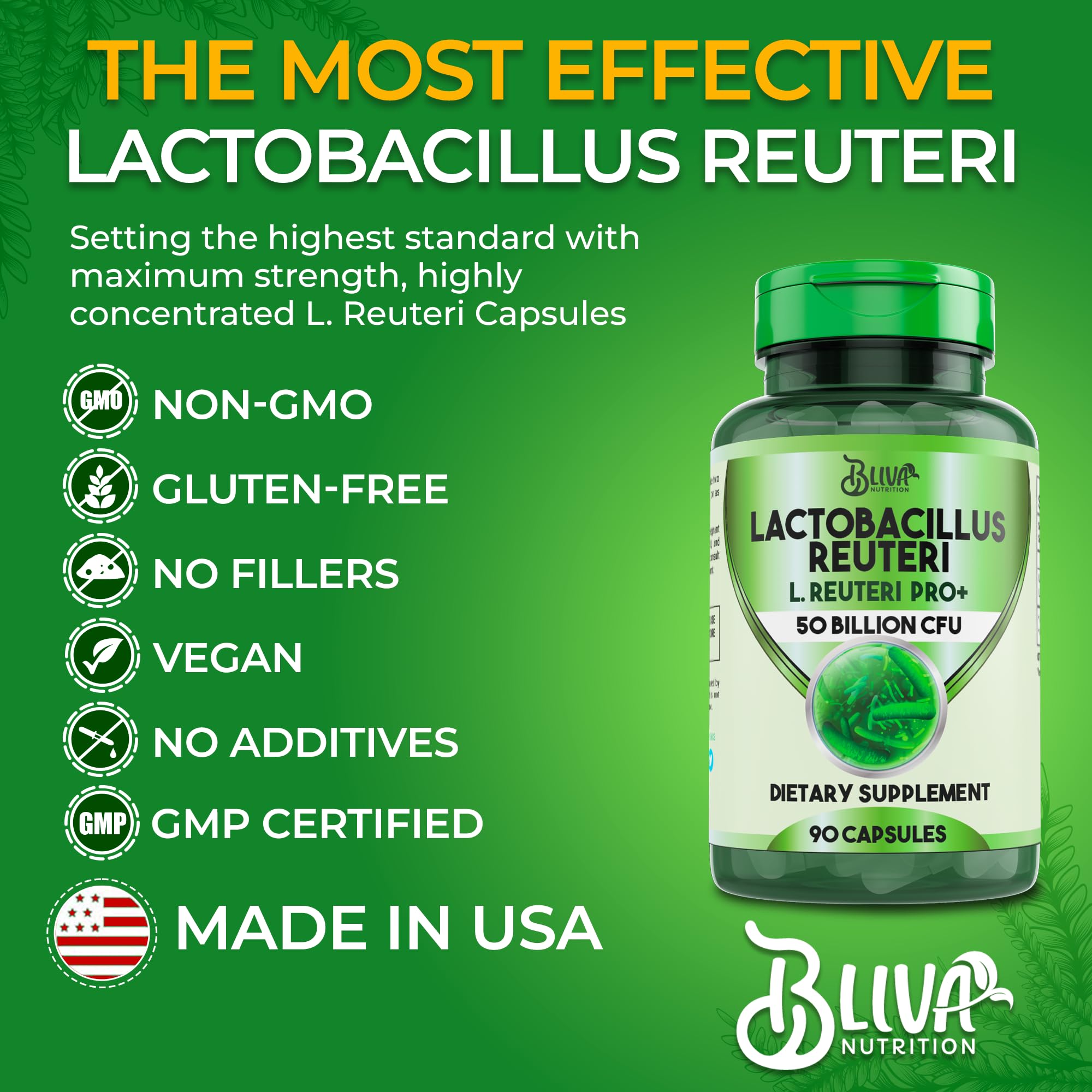 BLIVA Nutrition L Reuteri capsules vegan-friendly shell for plant-based lifestyles