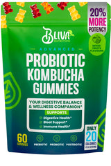 BLIVA Nutrition probiotic kombucha gummies bottle front showing gut-friendly daily support