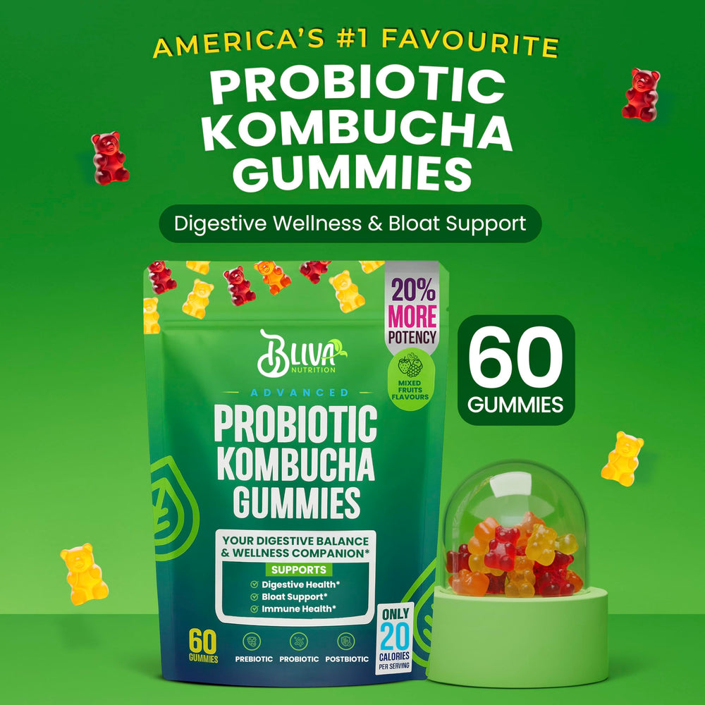 BLIVA Nutrition gummies label close-up highlighting prebiotics and postbiotics for digestion
