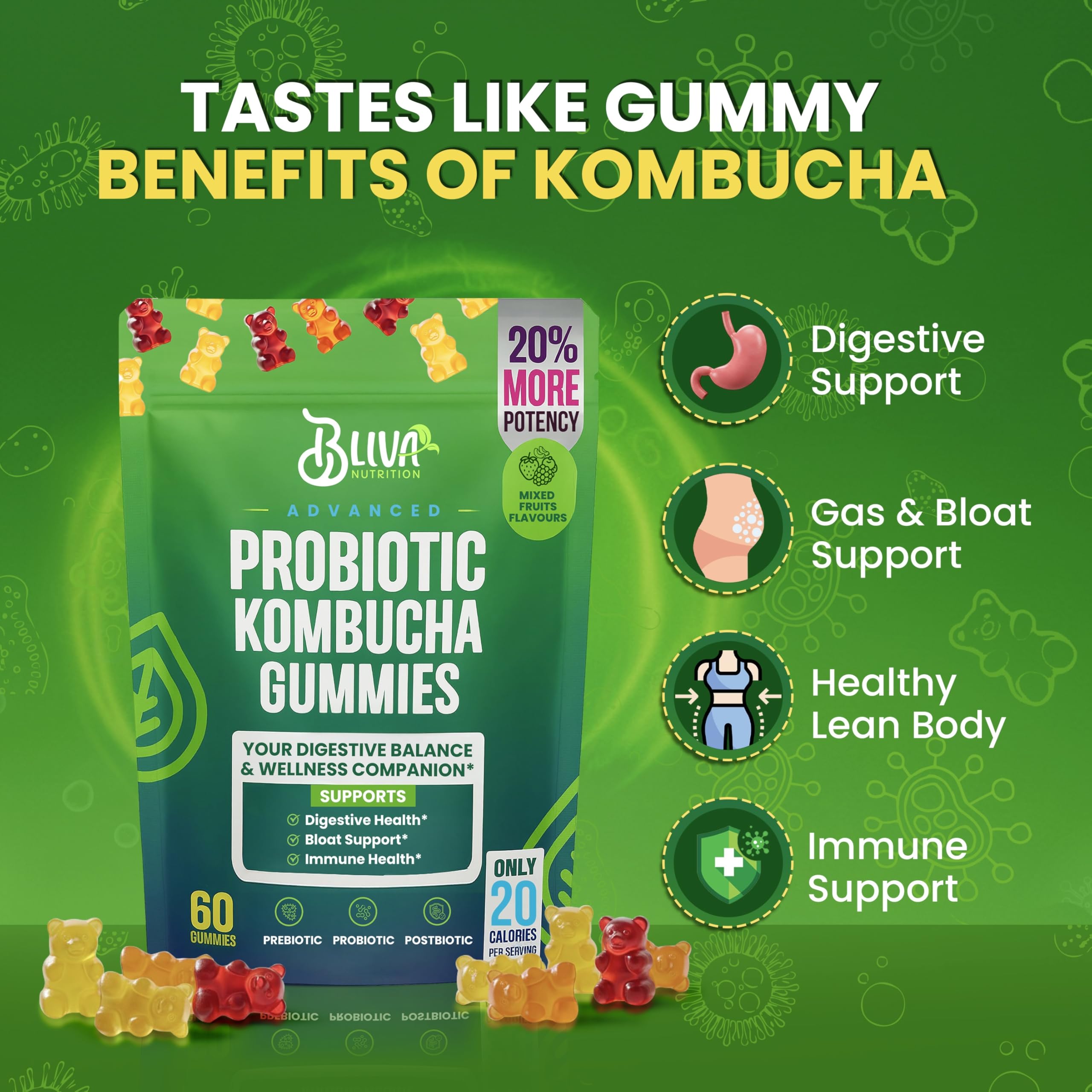 BLIVA Nutrition gummies being poured into a glass for on-the-go routine