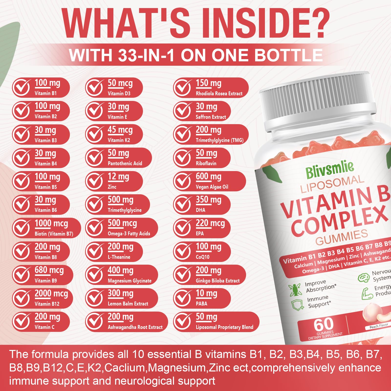 Blivsmlie B-complex label view emphasizes comprehensive B vitamin coverage and form.