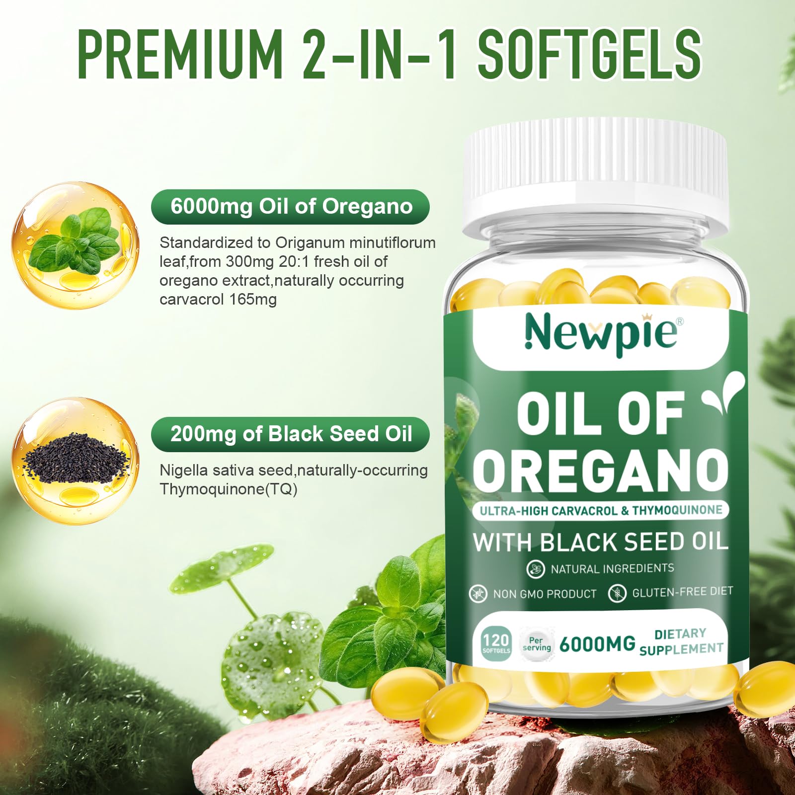 Blltzzz Newpie Black Seed Oil Softgels front view for antioxidant potential.