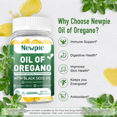 Blltzzz Newpie oregano oil extract amber bottle highlights digestive support.