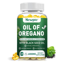 Blltzzz Newpie Oregano Softgels bottle for daily immune support.