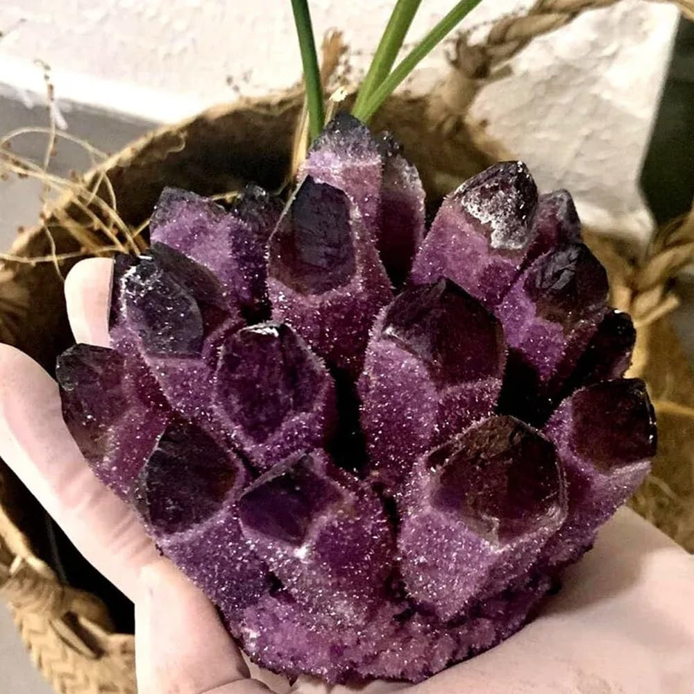 BLOCKv amethyst cluster in a meditation corner promotes balance and serenity