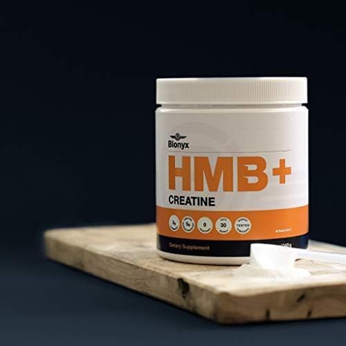 Lab-style testing graphics beside Blonyx HMB+Creatine packaging indicating independent verification.
