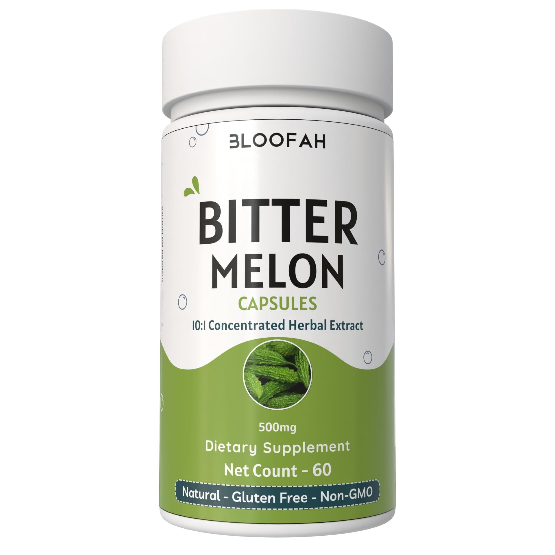 Bloofah bitter melon capsules 500mg bottle for daily herbal support.