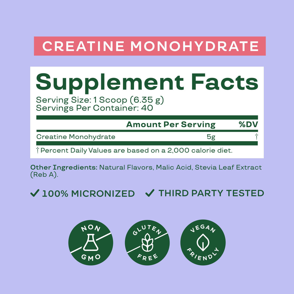 Bloom Nutrition Creatine Monohydrate fine powder close-up for fast dissolving.