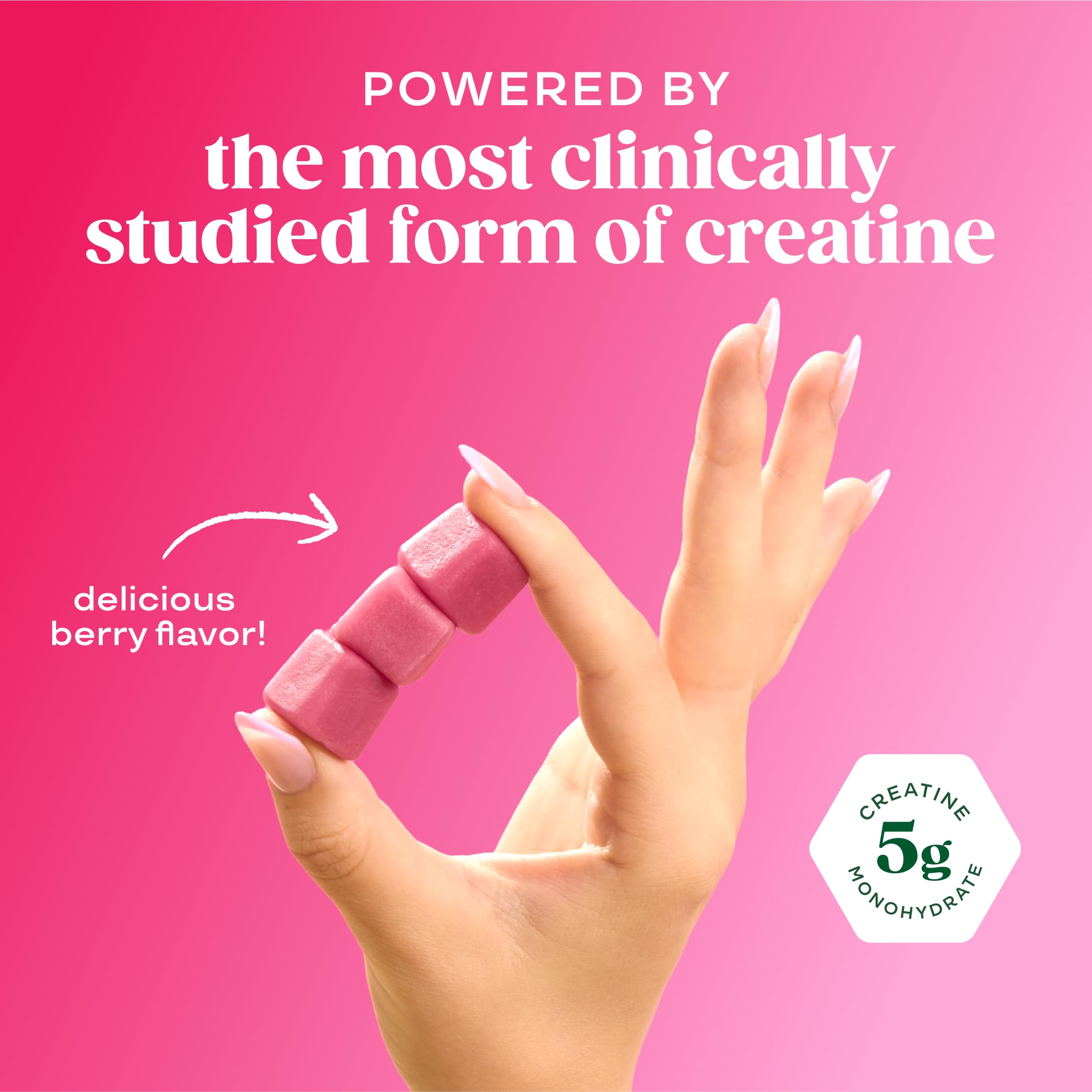 Bloom Nutrition Creatine Monohydrate Gummies bottle label highlights quality and ingredients.