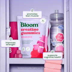 Bloom Nutrition Creatine Gummies Berry Boost flavor visual for enjoyable daily use.