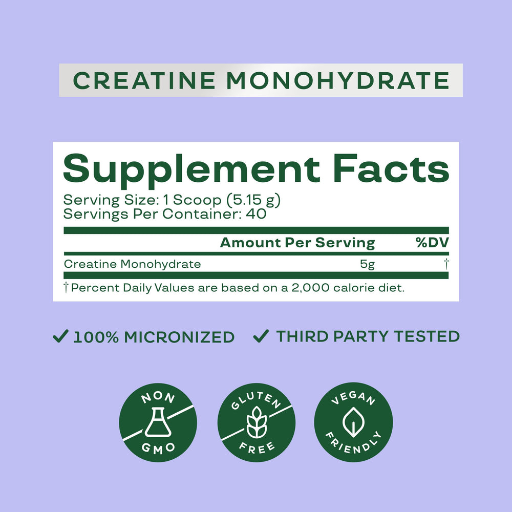 Raspberry Lemon Bloom Nutrition Creatine Monohydrate bottle highlights a tangy flavor option.
