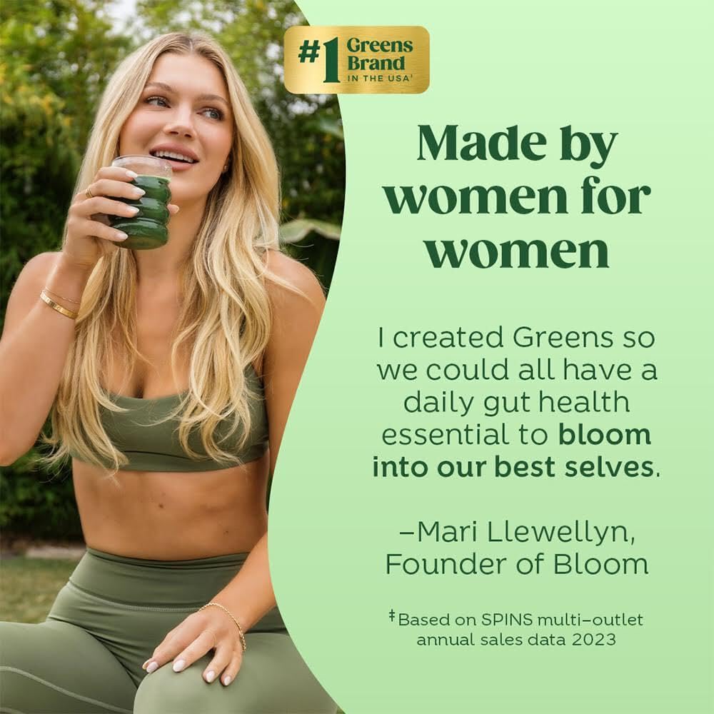 Bloom Nutrition dairy-free-gluten-free-keto-friendly-label on greens packet, appealing to dietary needs