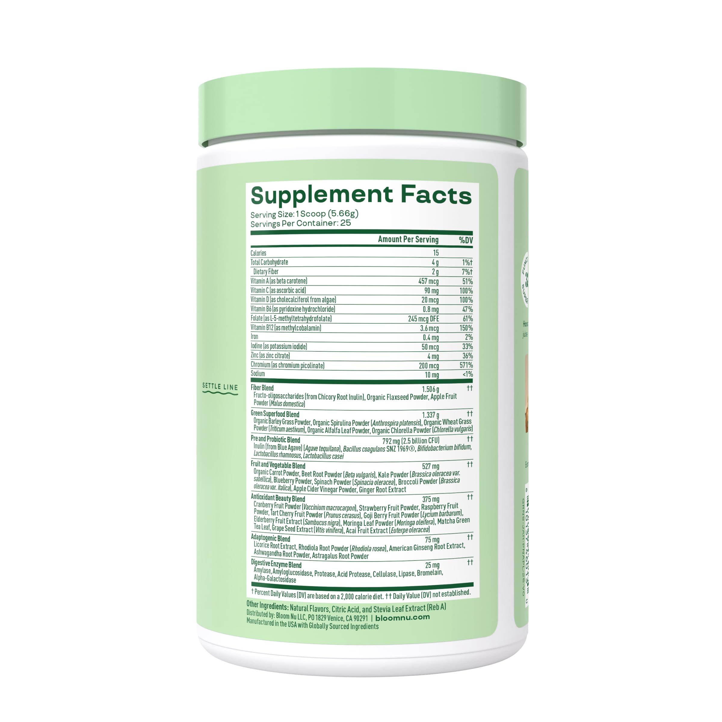 Bloom Nutrition founder-inspired routine shows daily greens shake for wellness support.