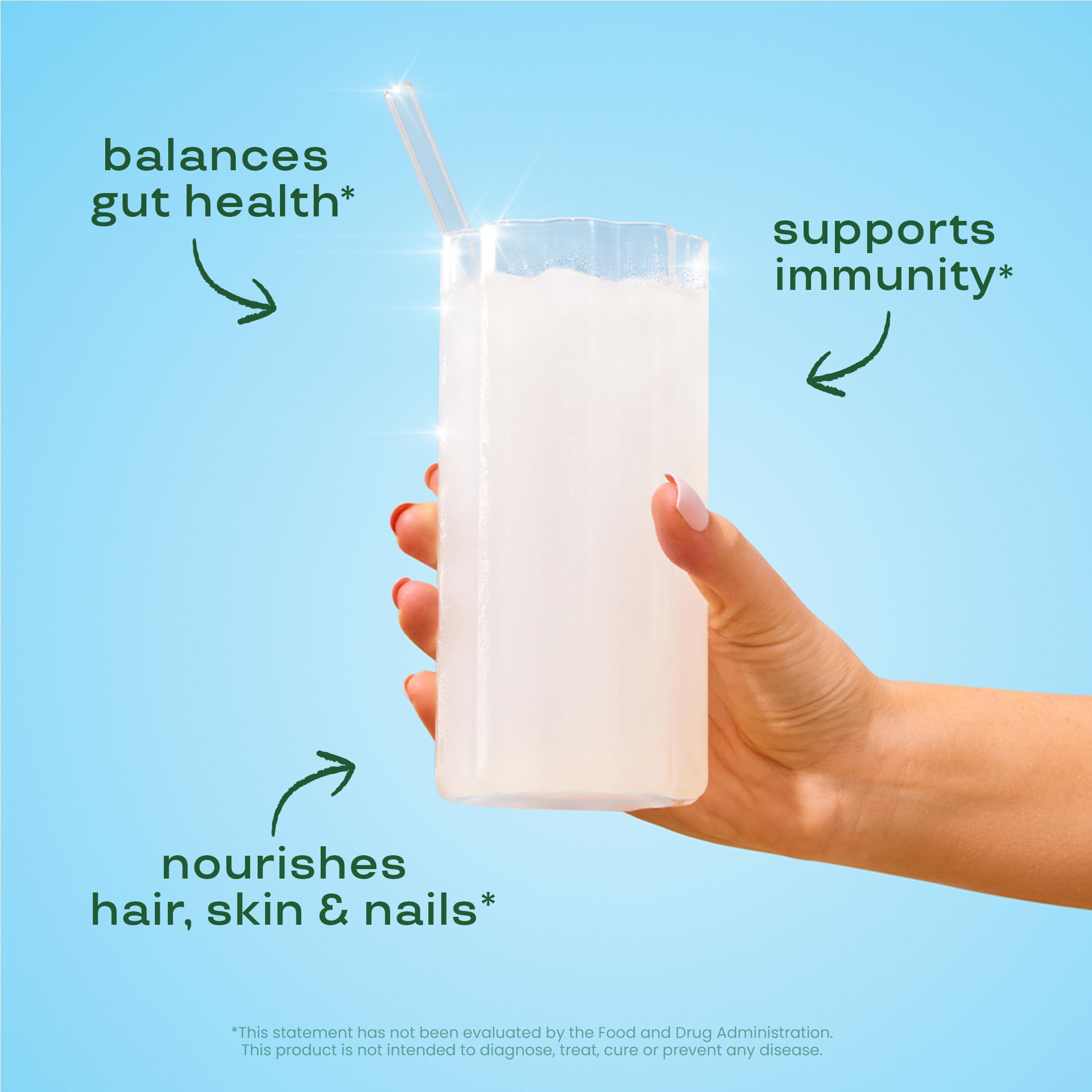 Bloom Nutrition grass-fed collagen peptides powder dissolving in liquid for skin and hair support